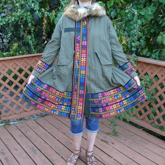 NEW! size L SACAI Green Embroidered Parka Coat - Picture 5 of 16